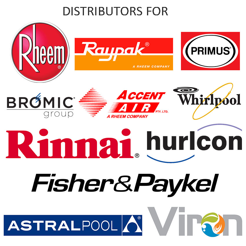 Distributors for bromic, rheem, raypak, primus, whirlpool, fisher and paykel, viron, astral pool
